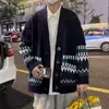 Suéter Cardigan Masculino Primavera e Outono Estilo Coreano Tendência Versátil Jaqueta Casual Estilo Hong Kong Marca Tendência Juventude Suéter de Tricô Solto