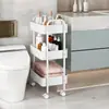 Estantería de almacenamiento con ruedas, Estantería de almacenamiento multicapa móvil para cocina, Estante para snacks junto a la cama en el dormitorio, Estantería de almacenamiento de acero al carbono para baño
