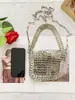 Bolsa Prata Brilhante Personalizada [Exclusivo Transfronteiriço] Bolsa Artesanal Tecida com Contas e Lantejoulas Bolsa para Celular com Alça Longa de Ombro