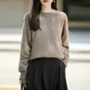 Suéter casual de alta costura pronto para usar, 100% lã escovada, novo para outono e inverno, feminino, de corte solto, com gola redonda