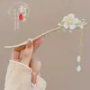 Grampo de Cabelo com Borla de Flor de Magnólia Estilo Antigo, Novo Grampo Elegante Estilo Chinês na Parte de Trás da Cabeça, Grampo Elegante Estilo Étnico