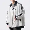 Cárdigan sudadera tipo chaqueta de béisbol de tres rayas para hombre, otoño e invierno, forro polar, marca de moda, chaqueta a rayas estilo universitario juvenil