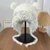 Chapéu Lei Feng Espesso e Quente com Forro de Lã de Inverno Chapéu Fofo com Orelhas de Urso de Pelúcia para Mulheres Ciclismo ao Ar Livre Touca de Cabeça à Prova de Vento