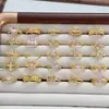 Anel Aberto Vintage com Pedra Zircônia Rosa Nicho Luxo Leve High-End Anel Empilhável Totalmente Cravejado de Diamante para Mulheres
