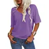 Camiseta de Mujer Cuello en V Manga Corta Camisa Holgada Casual Color Sólido Top Básico