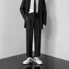 Calça Social Masculina para Primavera e Outono, Calça Social Fina Cropped, Calça de Caimento Solto, Calça Longa Casual, Estilo Estudante Tendência para o Verão