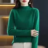 Suéter para Mujer 2026 Principios de Otoño con Cuello Medio Enrollado, Corte Holgado, Adelgazante, Adecuado para el Trabajo, 100% Lana, Básico de Punto Liso Sencillo