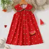 Vestido de Verão para Meninas com Letras Vermelhas, Bolinhas, Bordado de Melancia, Gola de Boneca, Colete sem Mangas, Roupas Infantis para Atacado em Estoque