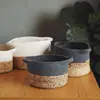 Cesta de Almacenamiento Tejida a Mano con Jacinto de Agua y Hilo de Algodón Estilo Japonés Cesta de Almacenamiento Portátil para Ropa, Juguetes, Almacenamiento de Escritorio, Cesta para Artículos Varios