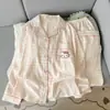 Pijama estilo Ins para mujer con diseño de gatito KT, para primavera y otoño, de manga larga y pantalón largo, algodón nube, lindo de dibujos animados, se puede usar fuera como ropa de casa