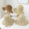 Sombrero de Pescador Artístico de Paja Estilo Japonés para Mujer, Verano, Circunferencia de Cabeza Grande, Hace que la Cara Parezca Más Pequeña, Transpirable, Protector Solar, Sombrero de Paja con Protección UV
