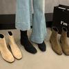 Botas Cortas de Caballero Retro de Terciopelo con Tacón Grueso Botas Francesas Delgadas Color Nude Botas de Mujer Otoño e Invierno Botas Cortas Elegantes Versátiles