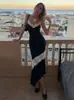 Cross2026 Otoño Nuevo Estilo Europeo y Americano Ropa de Mujer Vestido de Tirantes Finos Encaje Patchwork Volantes Corte Ajustado Vestido sin Espalda