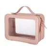 Bolsa de Maquillaje Portátil con Ventana de Gran Capacidad de Pu Transfronterizo, Bolsa de Almacenamiento de Viaje Portátil de Moda, Bolsa de Maquillaje Transparente Impermeable