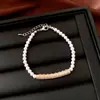 Pulsera Ajustable Redonda con Perlas y Forma de Bambú Incrustada con Circonita, Pulsera de Nicho de Lujo Ligero, Exquisita y de Moda, Accesorio de Mano Versátil