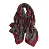Lenço Transfronteiriço Novo de Algodão e Linho para Mulheres, Outono e Inverno Novo Cachecol Fino Estampado Caju Vermelho Angorá Lenço Decorativo para Cabeça