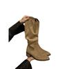 Botas Longas de Montaria Folgadas Enrugadas de Salto Grosso para Mulheres 2025 Novo Outono Inverno Ocidental Emagrecimento Botas Longas