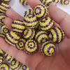 16MM-22MM Contas de Resina Tipo Bola Furada com Fundo Galvanizado Roxo Escuro Contas Tipo Bola Furada Listradas de Amarelo Contas Grossas