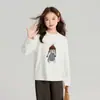 Pudding Haru Ropa Infantil Camiseta 2025 Invierno Nuevo Perro de Dibujos Animados Estampado Puntadas Lindo Gorro Camiseta de Manga Larga