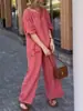 Traje de Algodón y Lino de Moda Europea y Americana Transfronterizo Otoño 2025 Conjunto de Dos Piezas Pantalones Casuales Sueltos de Color Puro para Mujer