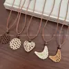 Collar Colgante Tejido Estilo Bohemio Corazón Luna para Mujeres, Estilo Dulce y Fresco, Accesorios de Playa Estilo Largo de Verano