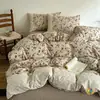 Juego de Cuatro Piezas con Borde de Encaje Vintage Clase A, Engrosado Otoño e Invierno, Fresco Juego de Ropa de Cama de Lino Floral