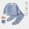 Roupas infantis para outono e inverno, conjunto quente de bebê com cintura baixa e proteção para a barriga, conjunto de duas peças de roupa íntima acolchoada infantil, conjunto para recém-nascido