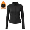 Conjunto de Dos Piezas para Mujer de Primavera y Otoño para Fitness Yoga, Top de Manga Larga con Cremallera y Cuello Alto, Pantalones de Yoga Ajustados de Cintura Alta, Conjunto Deportivo para Mujer