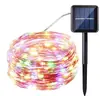 Luces de Alambre de Cobre Solares LED Luces de Feliz Cumpleaños Luces Decorativas de Ambiente Patio Exterior Luces de Alambre de Cobre Solares de 8 Funciones