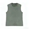 Colete desbotado à lavagem logo personalizado estilo americano transfronteiriço peso pesado algodão puro sem mangas camada base masculina gola redonda