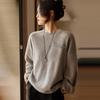 100% Pura Lã de Caxemira Feminina Gola Redonda Mesmo Estilo de Liu Wen Solto Casual Simples Moda Peça Base Tricô Estilo Outono e Inverno