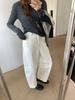Gagd Calça Jeans Feminina de Nove Pontos Cor Contrastante Retro Costura Branca Cintura Alta Solta Arco Scimitar Banana