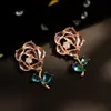 Pendientes de Flor de Cristal con Aguja de Plata 925 Estilo Coreano Gama Alta Celebridad de Internet Dulces Dopamina Flor Zirconia Pendientes para Mujer