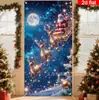 Suministro Exclusivo Transfronterizo de Banderines Navideños para Puerta con Motivos de Santa Claus y Renos de Dibujos Animados para Decoración de Puerta de Entrada, Poliéster Impresión de Alta Definición