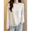 Algodão Floco de Neve 165g Nova Camiseta Manga Longa Estilo Coreano Primavera/Outono 2026 para Mulheres Senso de Design