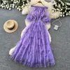 Vestido Rosa de Renda Doce e Fofo para Mulheres no Verão, Manga Bufante de Um Ombro, Vestido Longo de Cintura Alta em Linha A, Estilo Fada