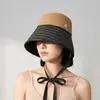 Sombrero de Sol de Ala Ancha para Mujer, Sombrero de Paja Transpirable de Verano para Viajes al Aire Libre, Sombrero con Lazo para Viajar