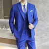 Traje Traje para Hombre Nuevo Traje de Negocios Cruzado Estilo Coreano para Hombre Traje Ajustado Chaleco Pantalones Traje de Tres Piezas para Hombre