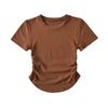 Camiseta fina de manga corta con cuello redondo y cintura plisada, ajustada, para yoga, deportes, transpirable, para correr, 2023