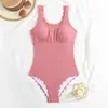 Traje de baño de una pieza de nuevo estilo para mujer, sexy, ajustado, color liso, simple, exportación europea y americana, sin espalda, traje de baño casual para aguas termales