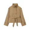 Roupas Femininas Europeias e Americanas Transfronteiriças AliExpress Venda Quente Moda Casual Casaco Trench Coat com Cinto de Botão Duplo Peça Externa