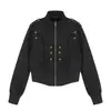 Chaqueta de cuero PU estilo retro americano Napoleón, nuevo diseño de otoño para mujer, de longitud corta, top con cuello alto