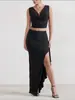 Roupas Femininas Transfronteiriças Amazon Wish Vestido de Noite Decote V Alça Top Sexy Costas Nuas Cintura Alta Fenda Saia Longa Duas Peças