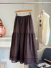Falda de Encaje Pesado con Empalmes Estilo Vintage Línea A para Mujer, Nueva Otoño 2025 Falda de Volantes Versátil Literaria