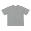 Camiseta de Manga Corta con Bolsillo Bordado Floral Estilo Chino Gris Exclusiva Transfronteriza para Hombres y Mujeres, Top Retro de Peso Pesado con Sensación de Hielo para Verano