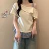 Playera de Manga Corta con Hombro Asimétrico y Parcheado Adelgazante para Mujer de Talla Grande, Top de Diseño Único de Verano 2025