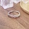 Anillo Abierto Estilo Hada con Pavé de Circonita de Color Dopamina, Anillo de Dedo Índice de Fiesta para Estudiantes de Lujo Ligero de Alta Gama, Anillo de Nicho