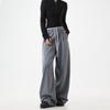 Pantalones casuales a rayas de doble cintura con costuras de imitación de dos piezas para mujer Otoño 2024 Nuevo Suelto Estilo Americano Retro Pantalones de vestir Modernos