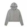 Jaqueta com capuz e zíper torcido tridimensional estilo high street americano para homens e mulheres, cardigã de tricô vintage casual 808756