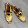 Sandalias de Estilo Red de Pesca Nuevas Transfronterizas Europeas y Americanas, Sandalias de Talla Grande, Zapatos Mary Jane para Mujer, Dorados Huecos al por Mayor Talla Grande